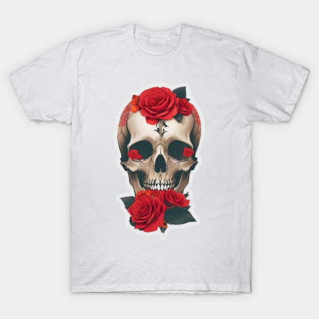 Rose Tattooed Skull T-Shirt by Basunat